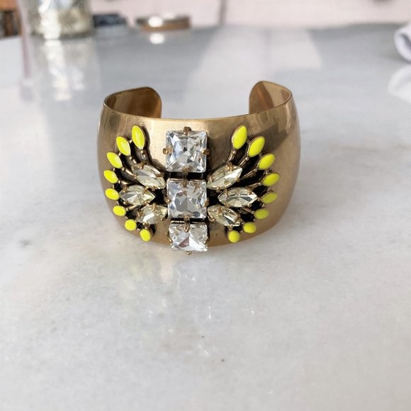 Stella & Dot Norah cuff bracelet, gold, yellow, stones, tribal, colorful bangle - Picture 3 of 7